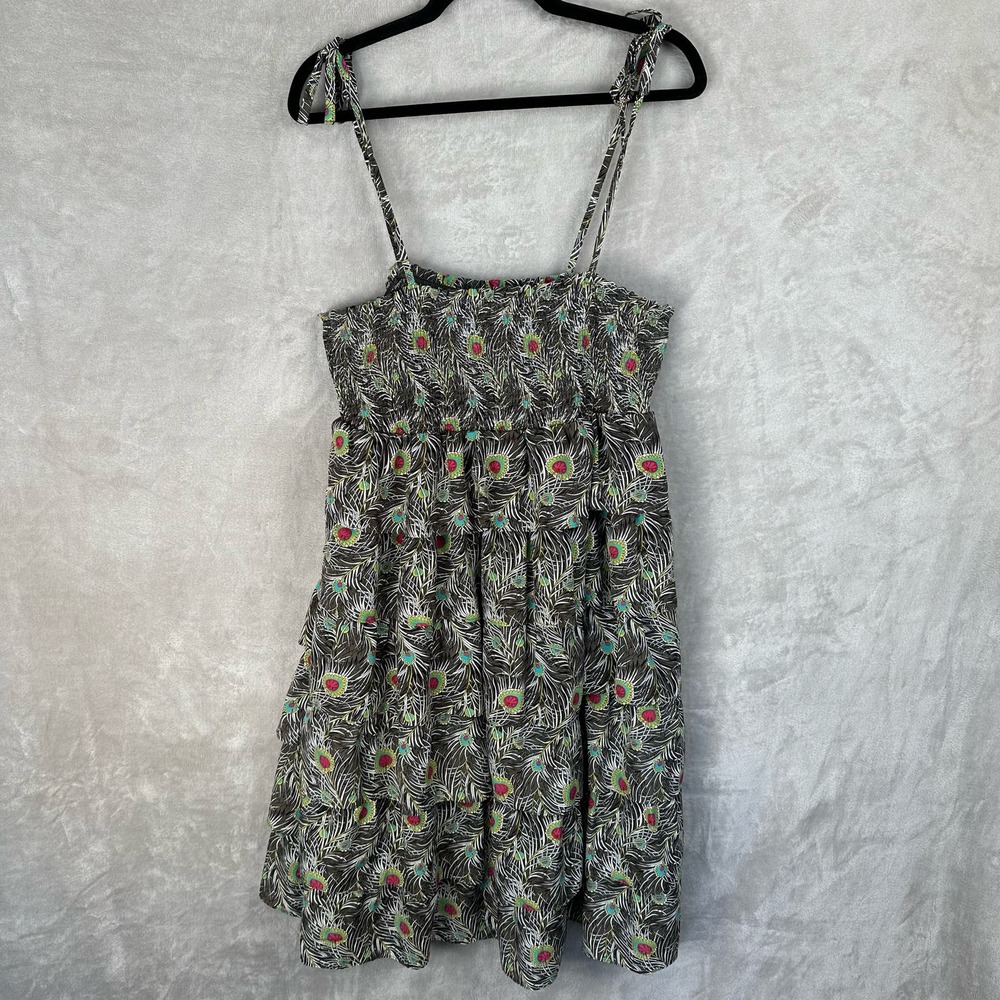Liberty Of London Target Dress Womens Large Green Peacock Feather Ruffle Tiered